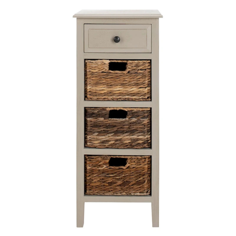 Distressed Black 4-Drawer Storage Side Table