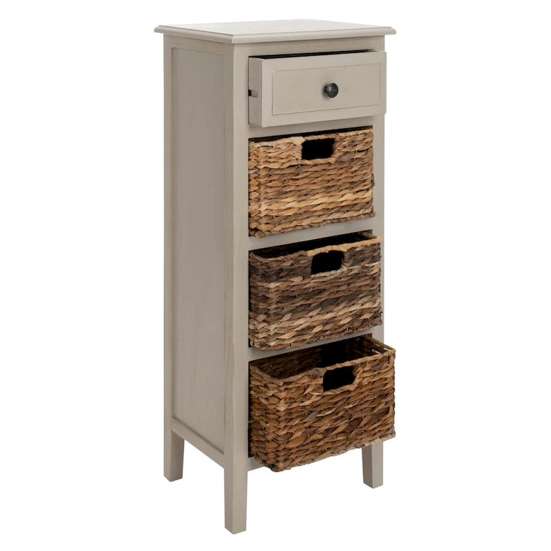 Distressed Black 4-Drawer Storage Side Table