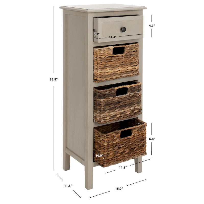 Distressed Black 4-Drawer Storage Side Table