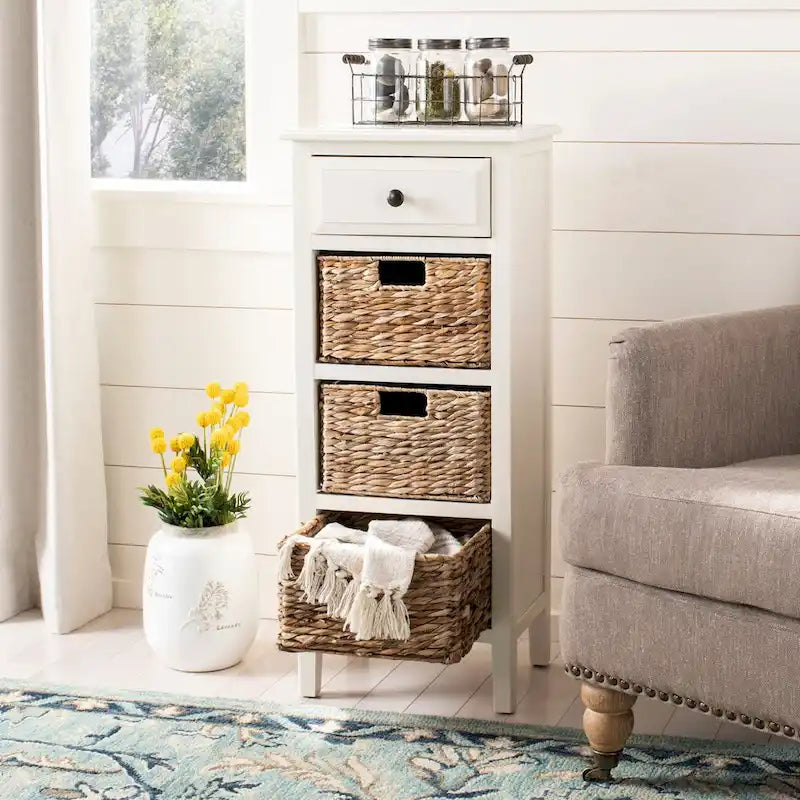 Distressed Black 4-Drawer Storage Side Table
