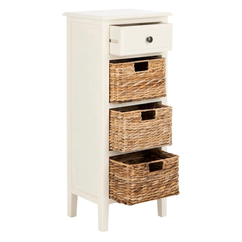 Distressed Black 4-Drawer Storage Side Table
