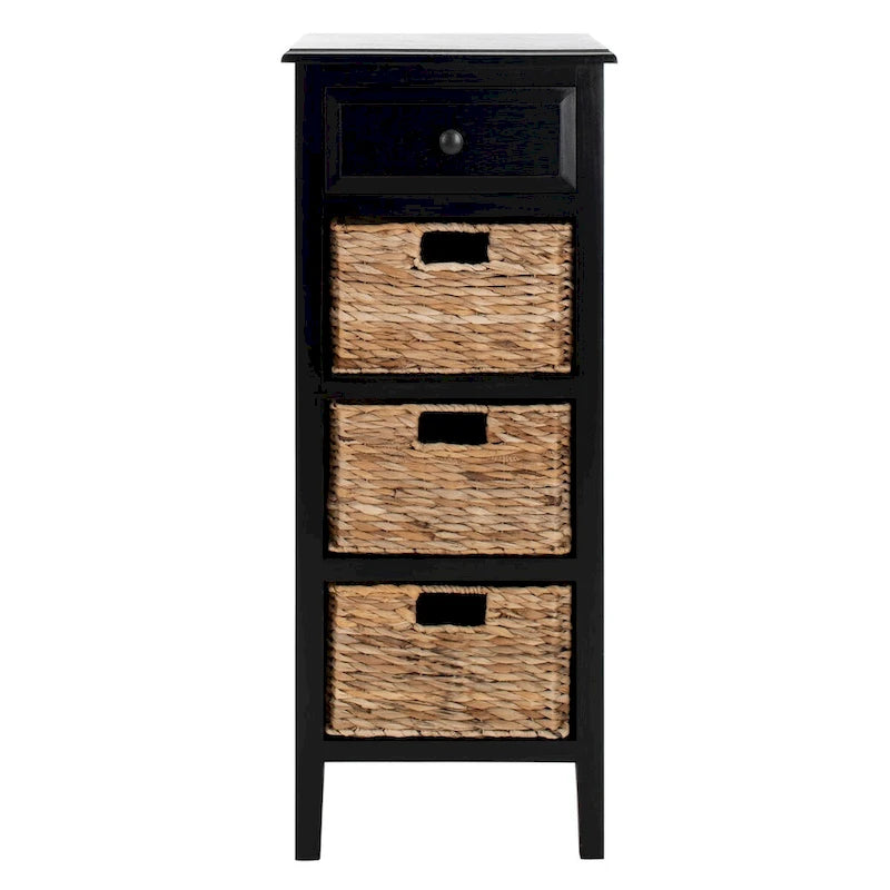 Distressed Black 4-Drawer Storage Side Table