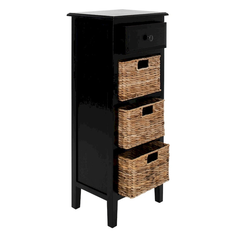 Distressed Black 4-Drawer Storage Side Table