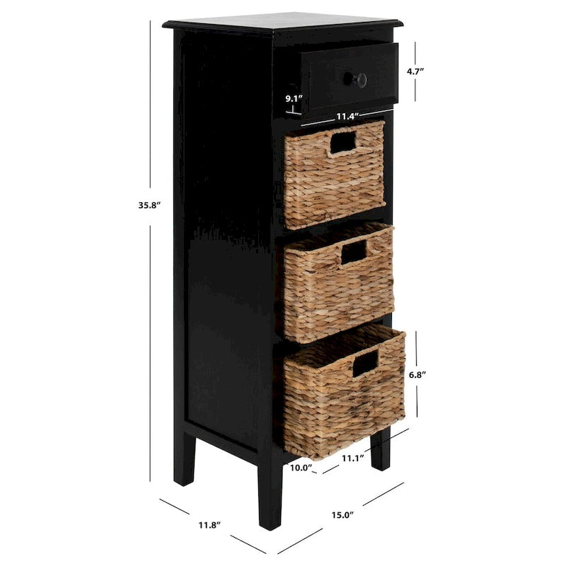 Distressed Black 4-Drawer Storage Side Table