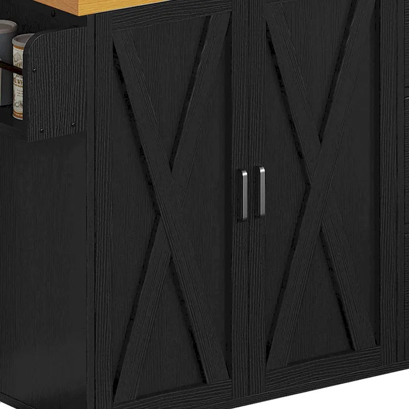 Large Rolling Kitchen Island Bakers Rack with Power Outlet, LED Light & Tall Shelf