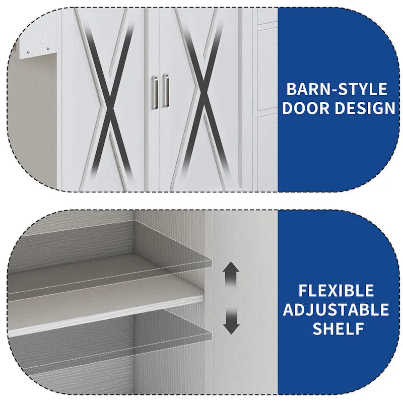 Large Rolling Kitchen Island Bakers Rack with Power Outlet, LED Light & Tall Shelf