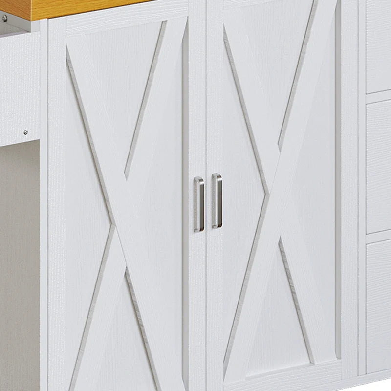 Large Rolling Kitchen Island Bakers Rack with Power Outlet, LED Light & Tall Shelf