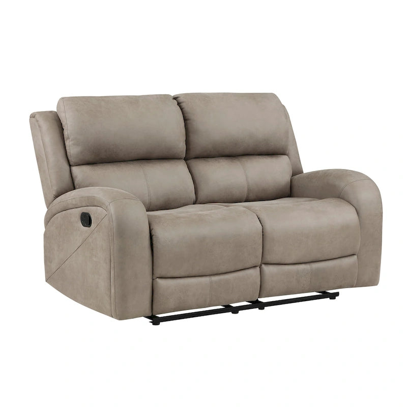 62 Inch Manual Double Recliner Loveseat, Tufted Brown Microfiber