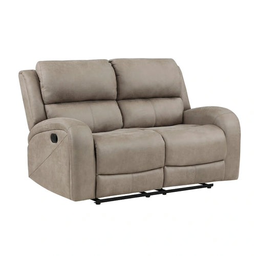 62 Inch Manual Double Recliner Loveseat, Tufted Brown Microfiber