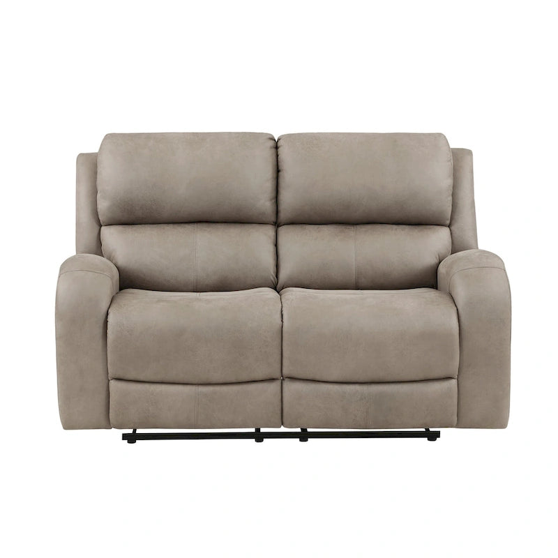 62 Inch Manual Double Recliner Loveseat, Tufted Brown Microfiber