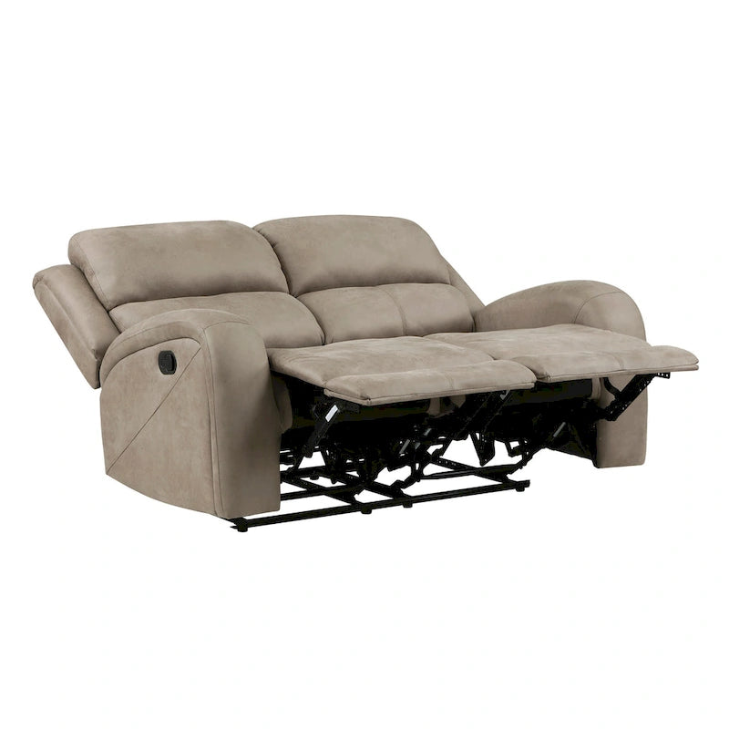 62 Inch Manual Double Recliner Loveseat, Tufted Brown Microfiber