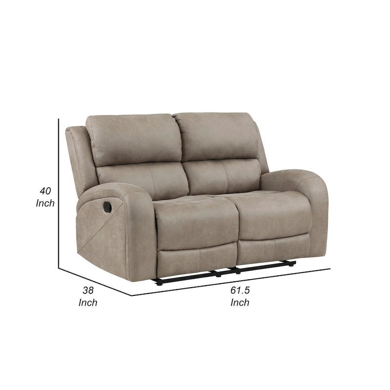 62 Inch Manual Double Recliner Loveseat, Tufted Brown Microfiber