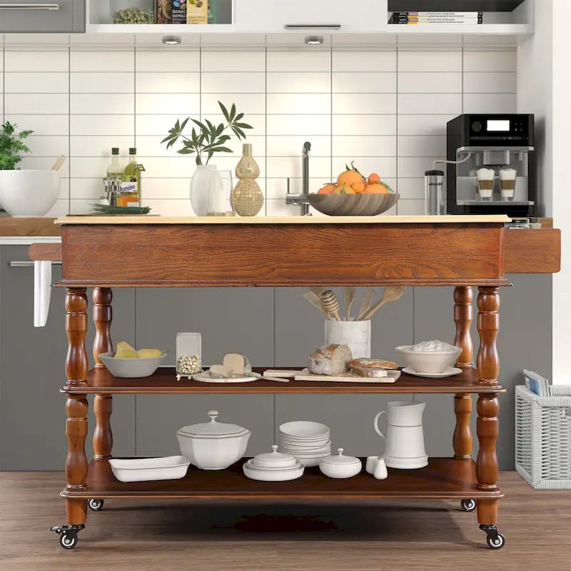 56 inch Rolling Kitchen Island with Storage
