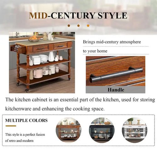 56 inch Rolling Kitchen Island with Storage