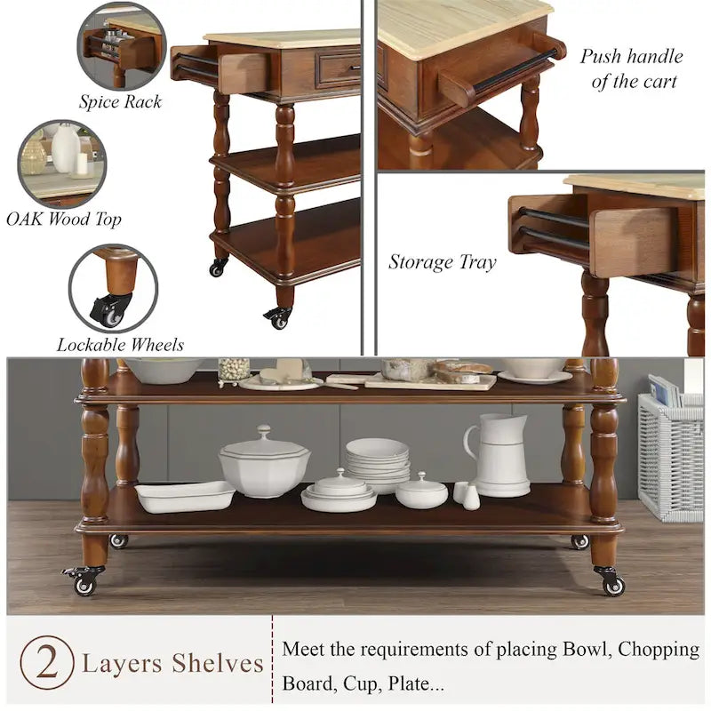 56 inch Rolling Kitchen Island with Storage