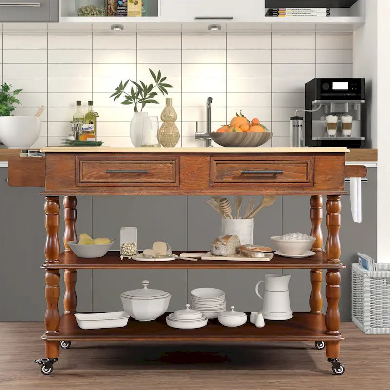 56 inch Rolling Kitchen Island with Storage