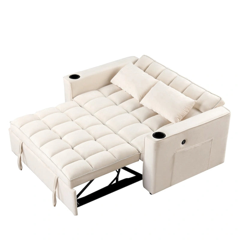 Velvet Multi-functional Sofa Bed, Cup Holder, USB Port