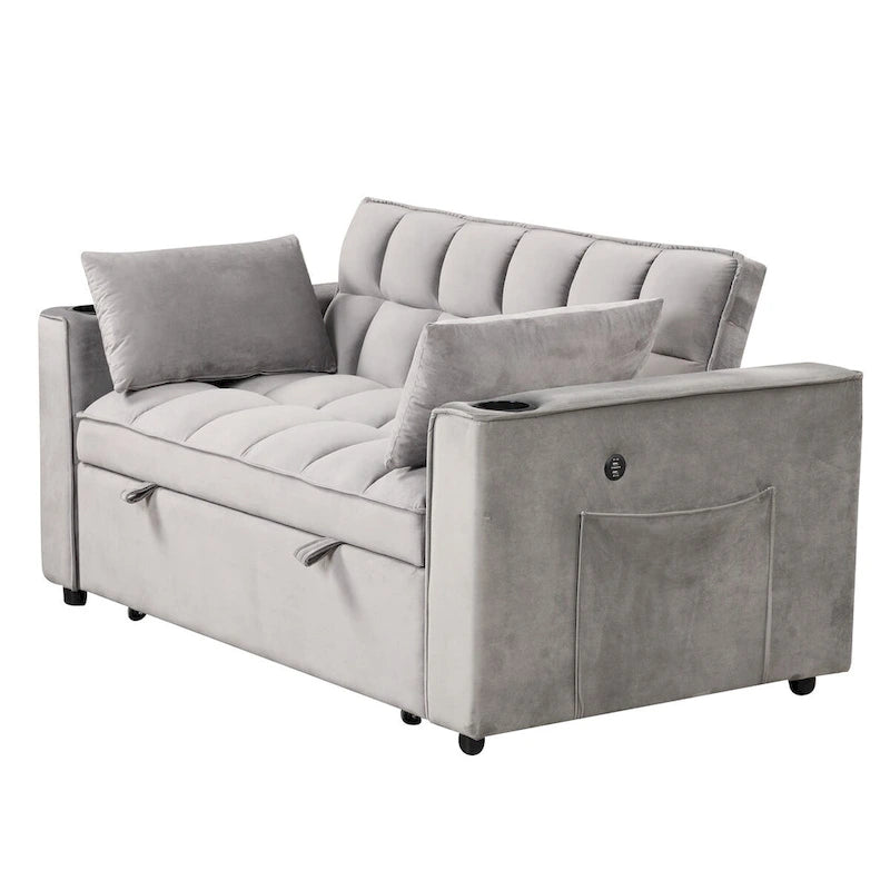 Velvet Multi-functional Sofa Bed, Cup Holder, USB Port