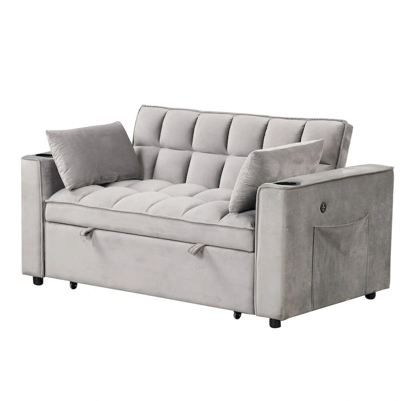 Velvet Multi-functional Sofa Bed, Cup Holder, USB Port