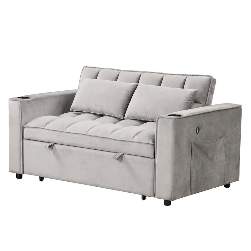 Velvet Multi-functional Sofa Bed, Cup Holder, USB Port