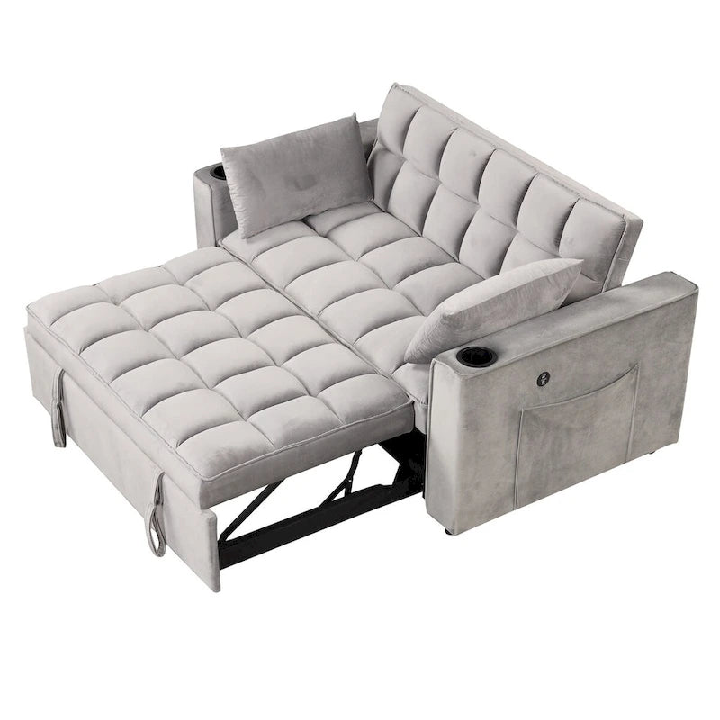 Velvet Multi-functional Sofa Bed, Cup Holder, USB Port