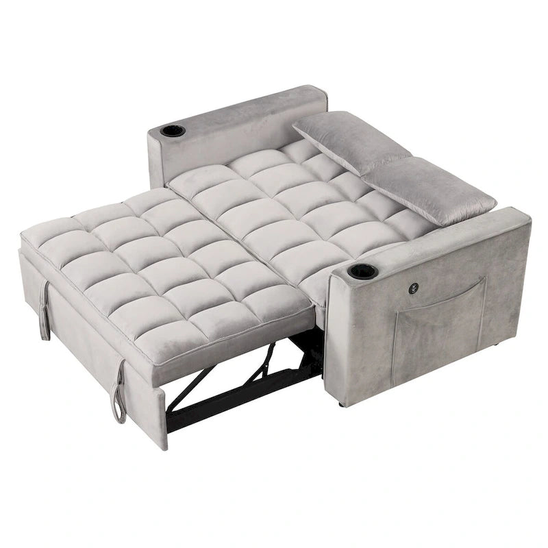 Velvet Multi-functional Sofa Bed, Cup Holder, USB Port