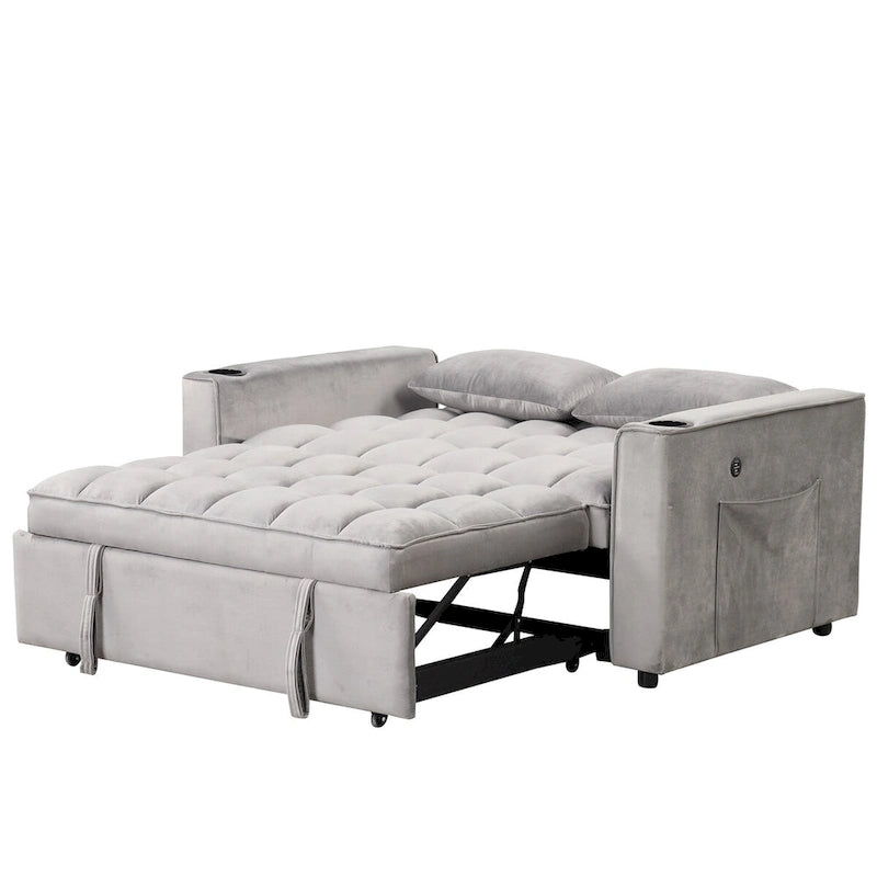 Velvet Multi-functional Sofa Bed, Cup Holder, USB Port
