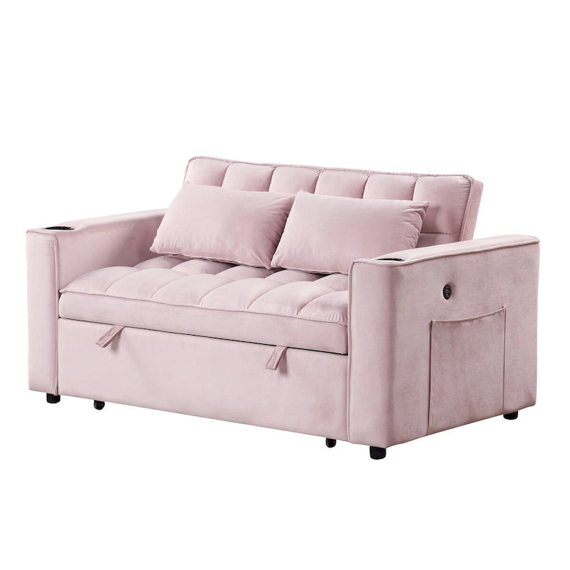 Velvet Multi-functional Sofa Bed, Cup Holder, USB Port