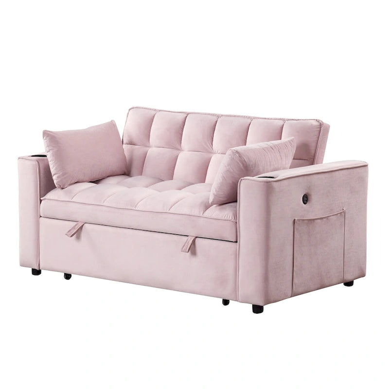 Velvet Multi-functional Sofa Bed, Cup Holder, USB Port