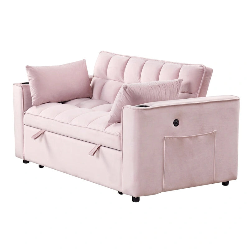 Velvet Multi-functional Sofa Bed, Cup Holder, USB Port
