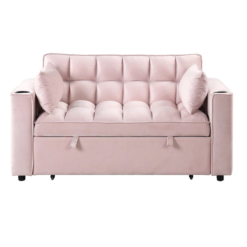 Velvet Multi-functional Sofa Bed, Cup Holder, USB Port