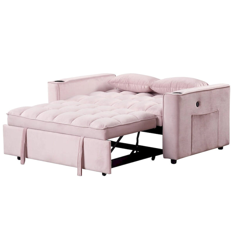 Velvet Multi-functional Sofa Bed, Cup Holder, USB Port