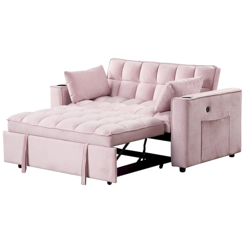 Velvet Multi-functional Sofa Bed, Cup Holder, USB Port