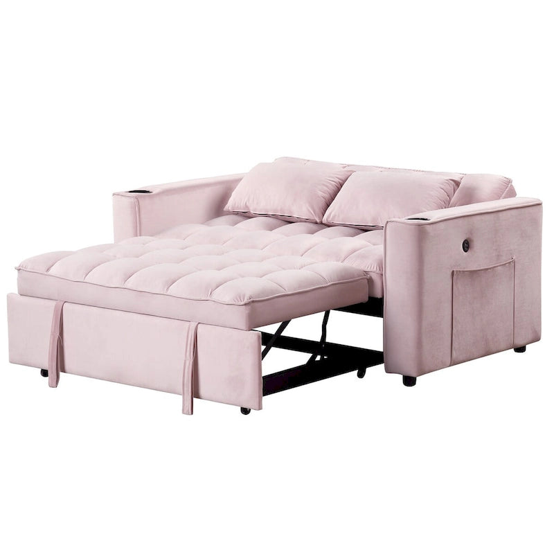 Velvet Multi-functional Sofa Bed, Cup Holder, USB Port