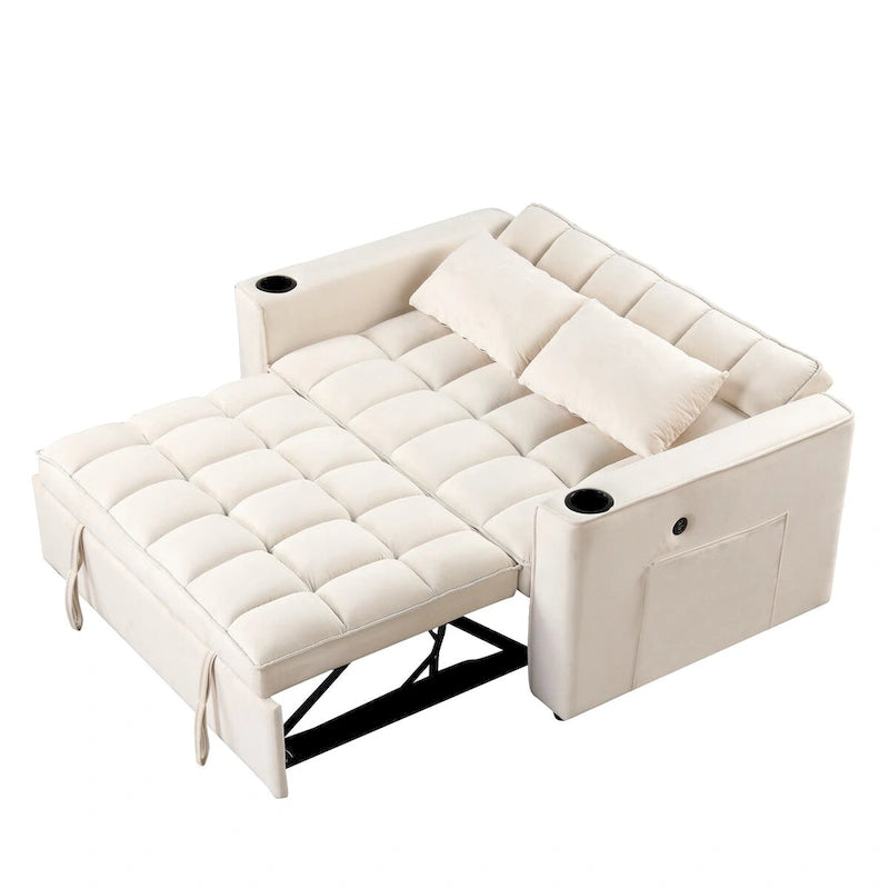 Velvet Multi-functional Sofa Bed, Cup Holder, USB Port