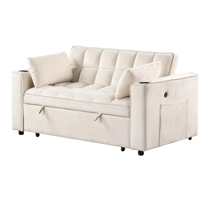 Velvet Multi-functional Sofa Bed, Cup Holder, USB Port