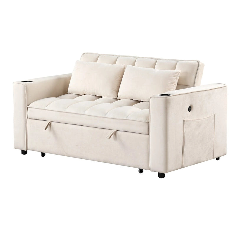 Velvet Multi-functional Sofa Bed, Cup Holder, USB Port