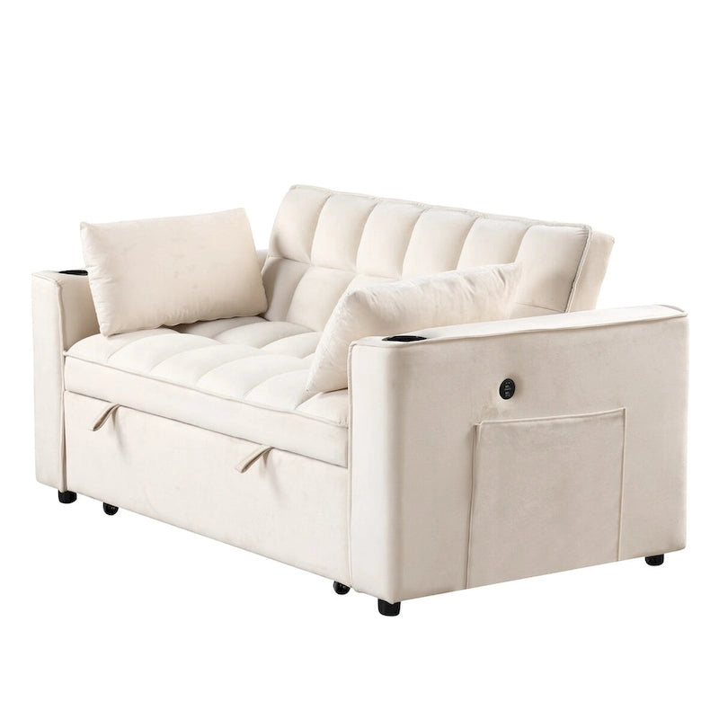 Velvet Multi-functional Sofa Bed, Cup Holder, USB Port