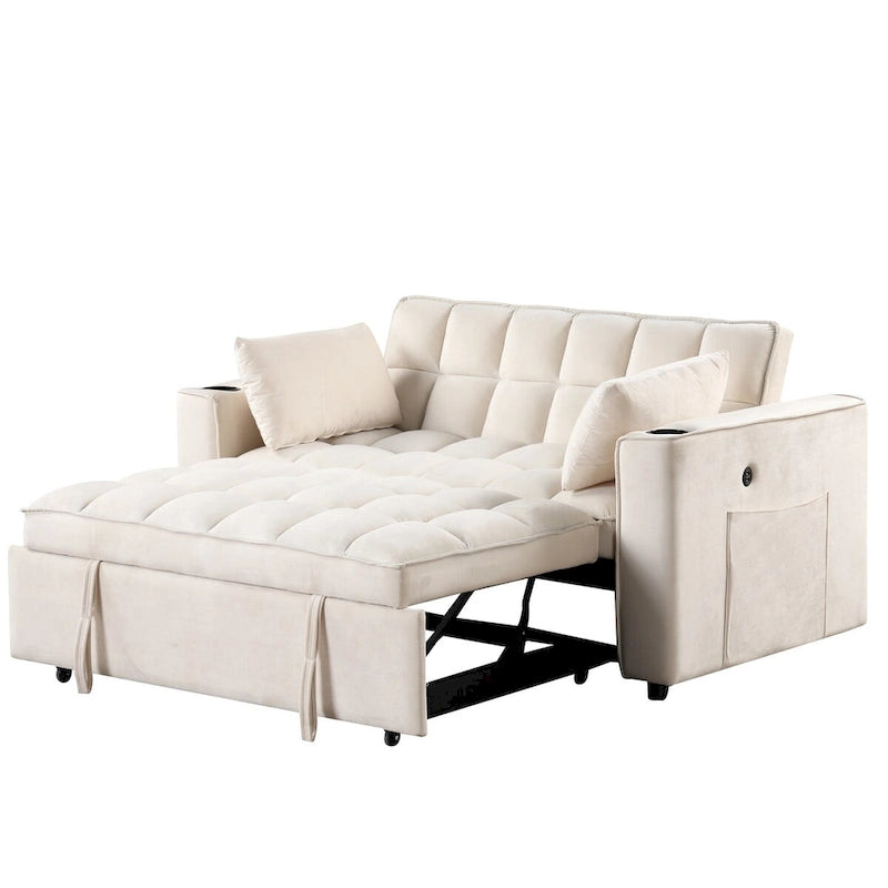 Velvet Multi-functional Sofa Bed, Cup Holder, USB Port