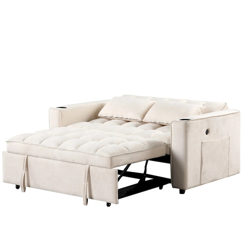 Velvet Multi-functional Sofa Bed, Cup Holder, USB Port
