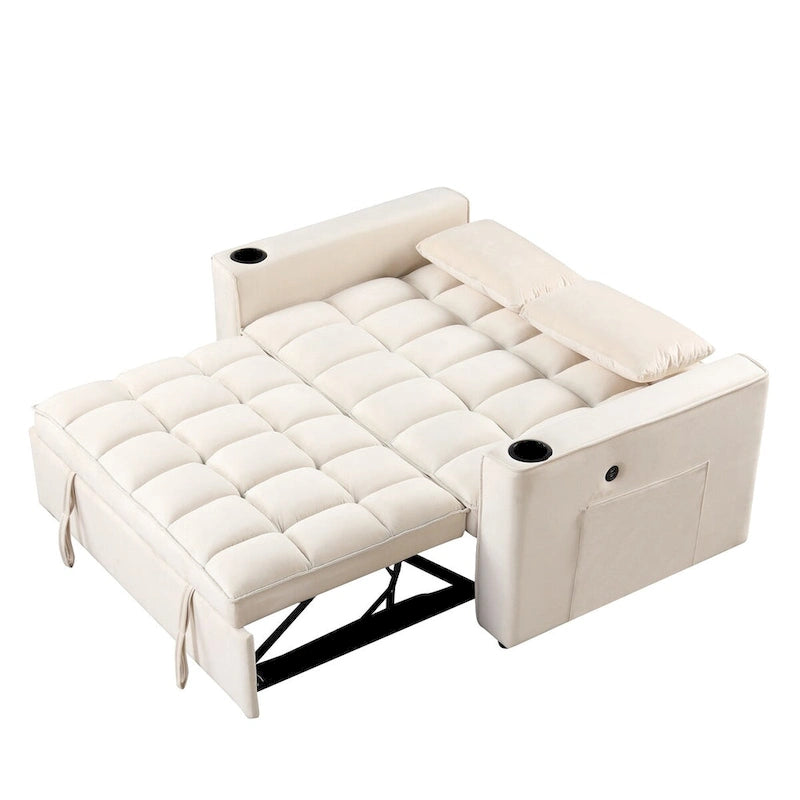 Velvet Multi-functional Sofa Bed, Cup Holder, USB Port
