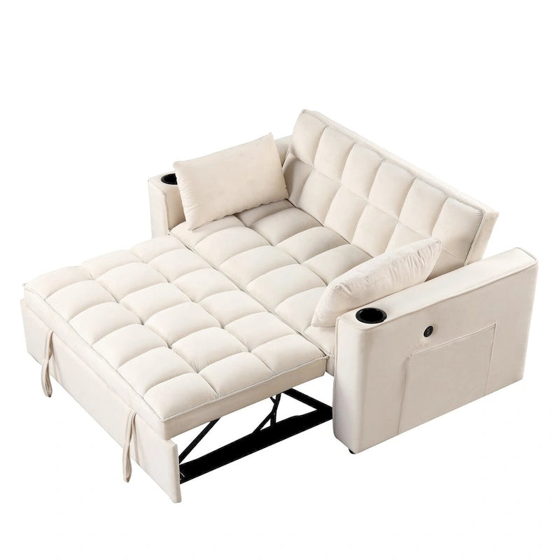 Velvet Multi-functional Sofa Bed, Cup Holder, USB Port