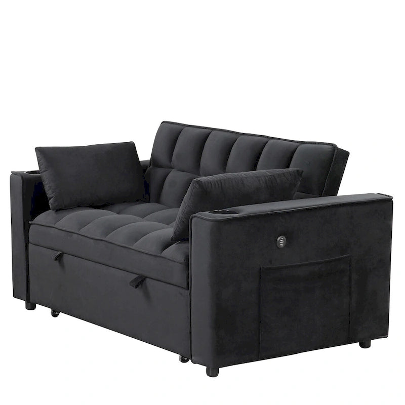 Velvet Multi-functional Sofa Bed, Cup Holder, USB Port