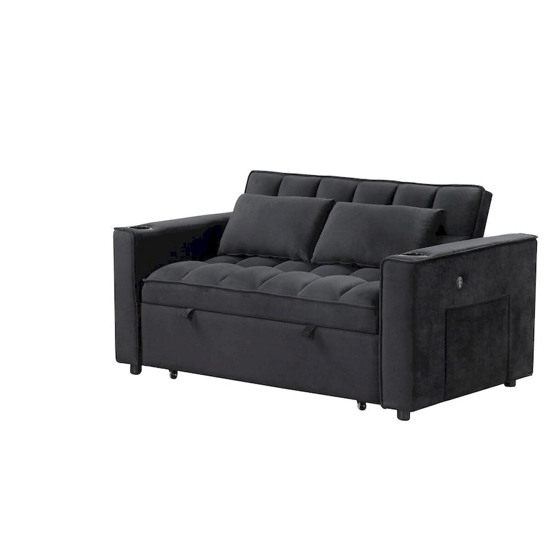 Velvet Multi-functional Sofa Bed, Cup Holder, USB Port