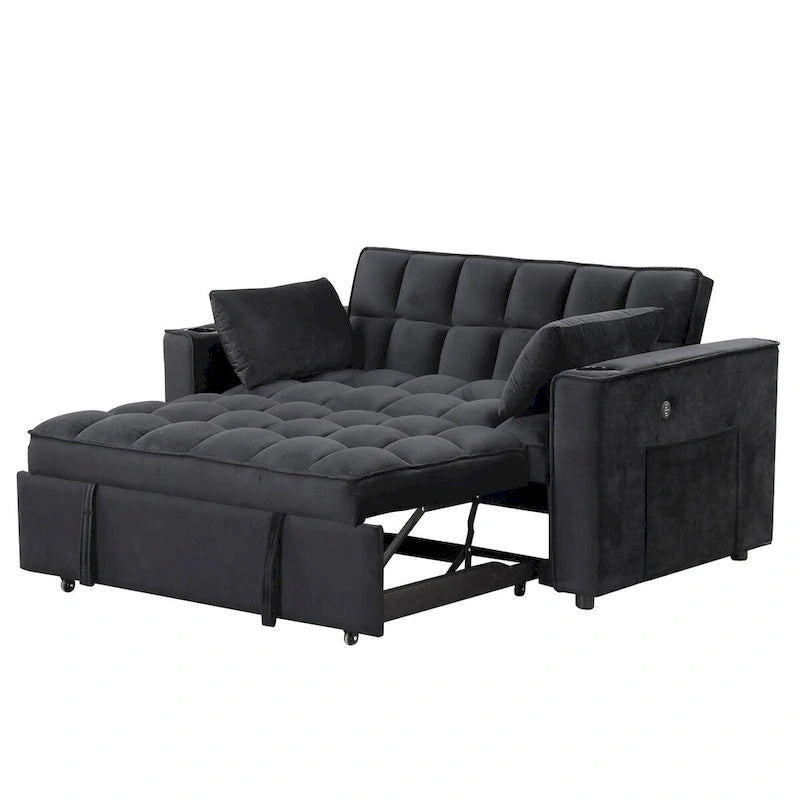 Velvet Multi-functional Sofa Bed, Cup Holder, USB Port