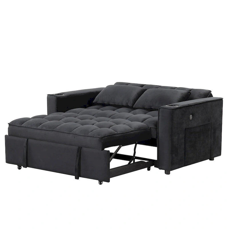 Velvet Multi-functional Sofa Bed, Cup Holder, USB Port