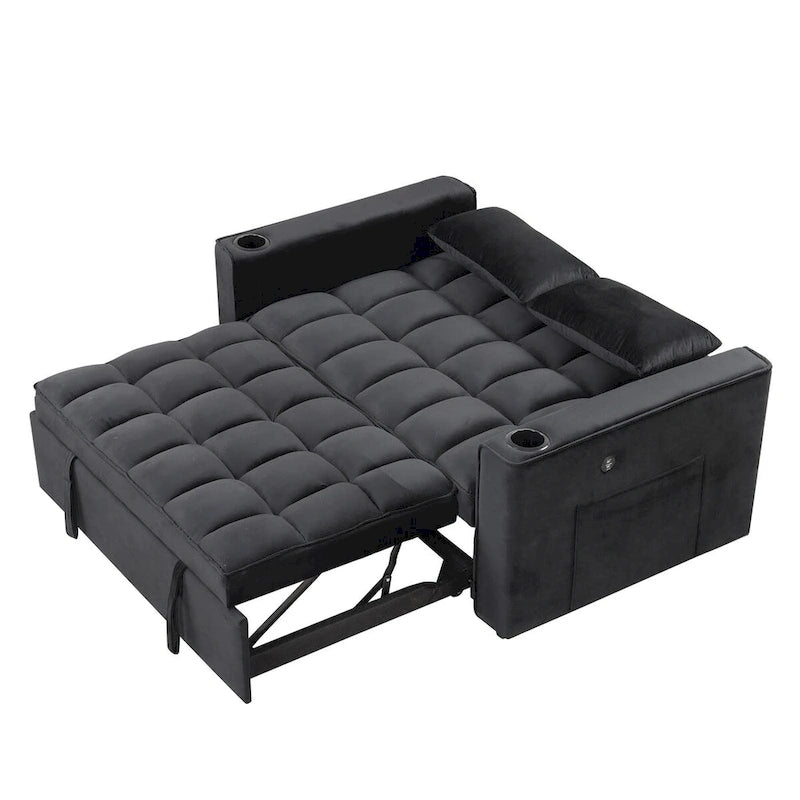 Velvet Multi-functional Sofa Bed, Cup Holder, USB Port