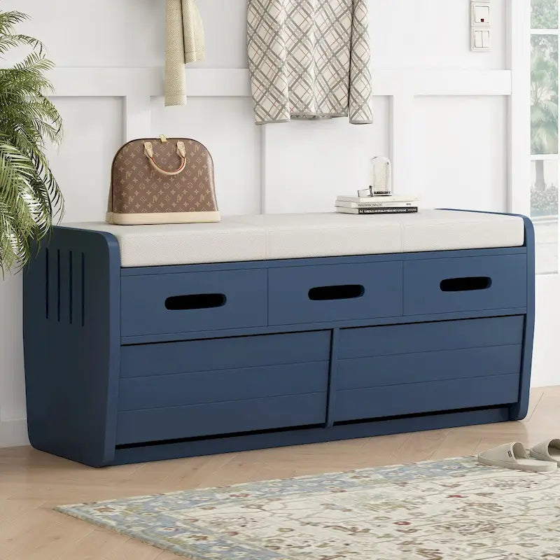 Rustic Storage Bench with 2 Drawers, Hidden Storage Space, and 3 False Drawers at the Top, Shoe Bench for Living Room