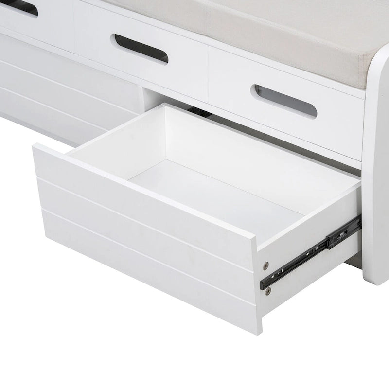 Rustic Storage Bench with 2 Drawers, Hidden Storage Space, and 3 False Drawers at the Top, Shoe Bench for Living Room