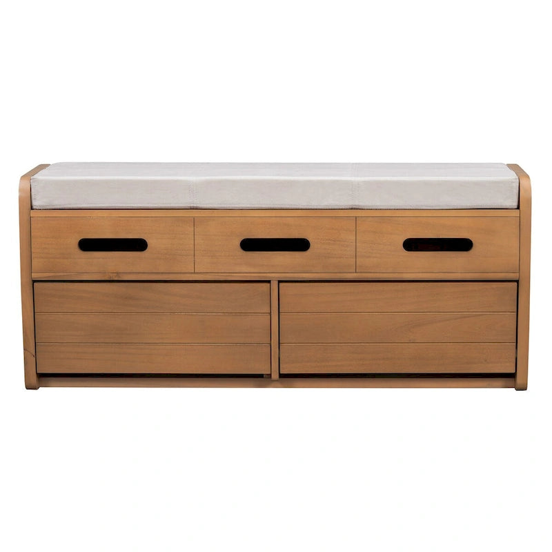 Rustic Storage Bench with 2 Drawers, Hidden Storage Space, and 3 False Drawers at the Top, Shoe Bench for Living Room